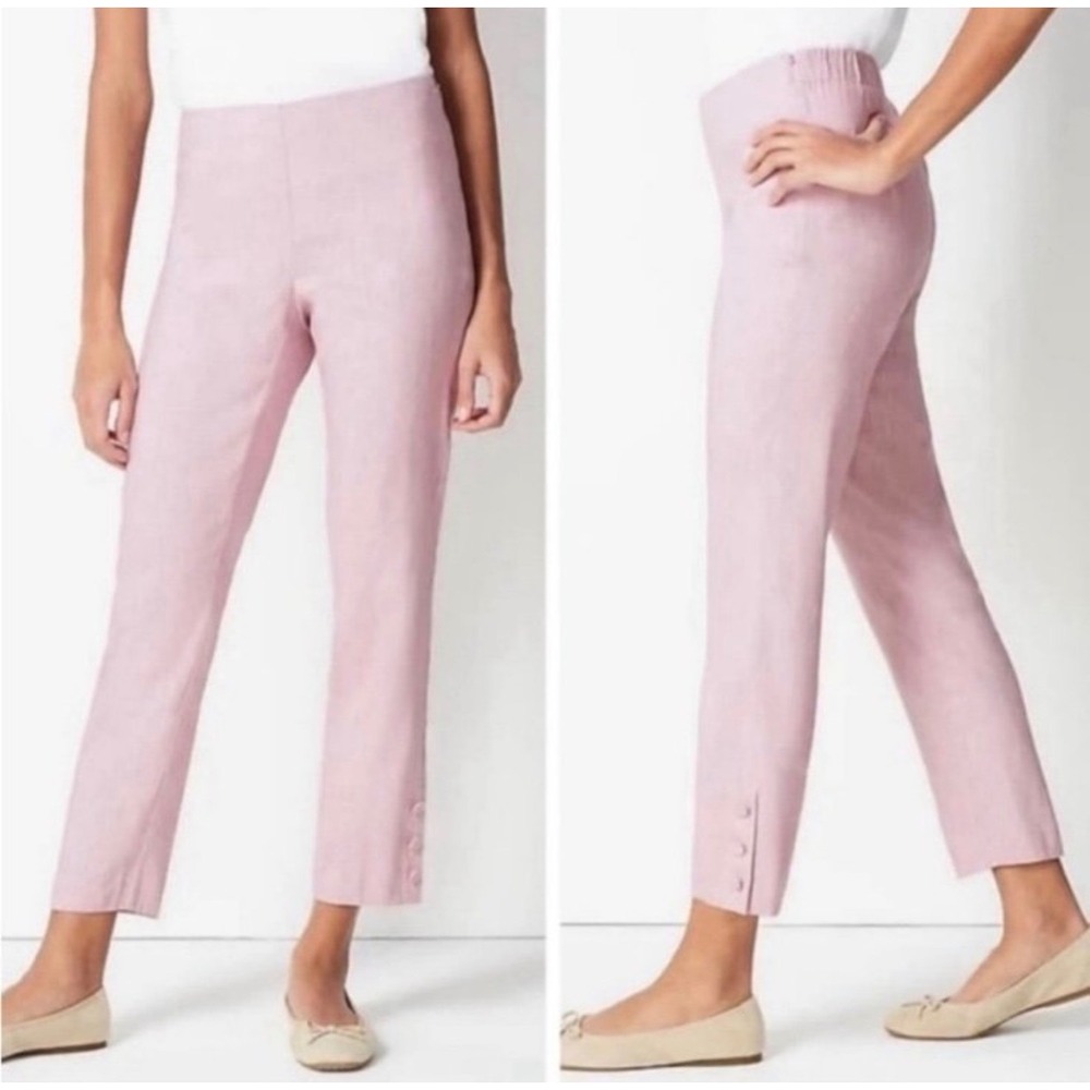 J.Jill Linen Stretch Cropped Pants Button Detail Side Zip Size L Beach Summer